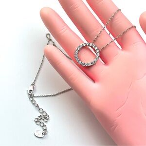 Cute Sterling Silver 925 Circle Slide Pendant Necklace with Sparkling CZ Stones